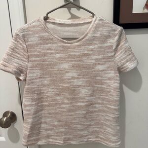 SHEIN Tan and White Fitted Short Sleeve Tee